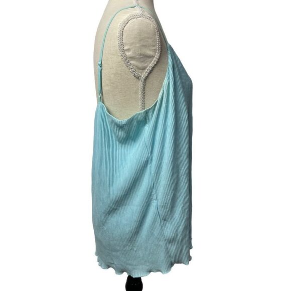 White House black market solid Blue sleeveless spaghetti strap ruffles blouse L - Picture 10 of 12